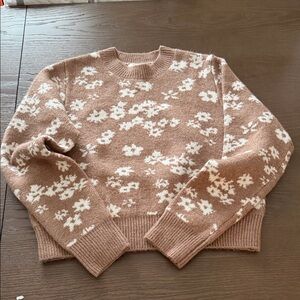 Zsupply Cozy Floral Knit Sweater in Brown and Cream